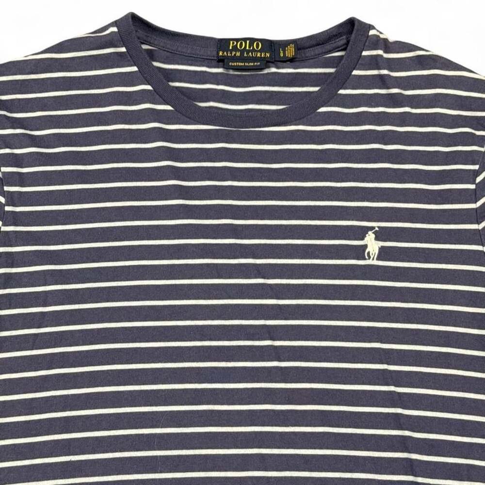 Polo Ralph Lauren Striped Custom Slim Fit T-Shirt Navy Blue Men's Size L